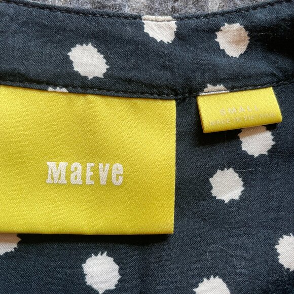 Anthropologie Maeve Polka Dot Blouse Pleats Black Size S 3/4 sleeves - Picture 7 of 8